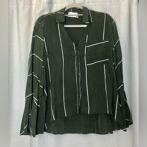 Sancia Olive Green Striped Cupro Button Down Shirt Collared Jacket XS Australia